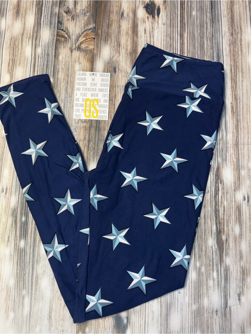 LuLaRoe Navy Leggings with Light Blue Star Print